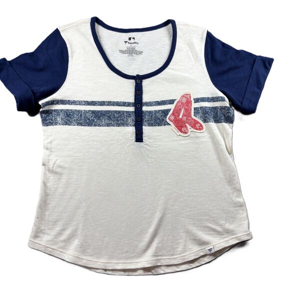 Fanatics Women Shirt Boston Red Sox MLB Stripe Logo Rolled Sleeve Size XL C177 - Picture 1 of 8